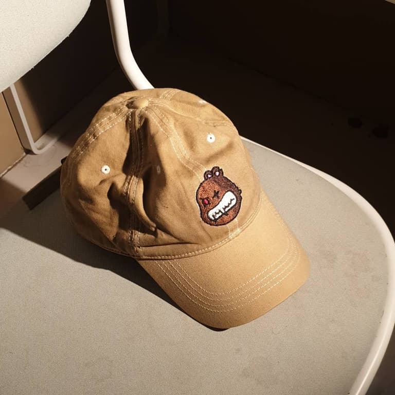 finished customized cap with a logo of a bear, made for a friend