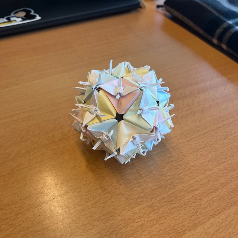kusudama model with crane birds on the faces