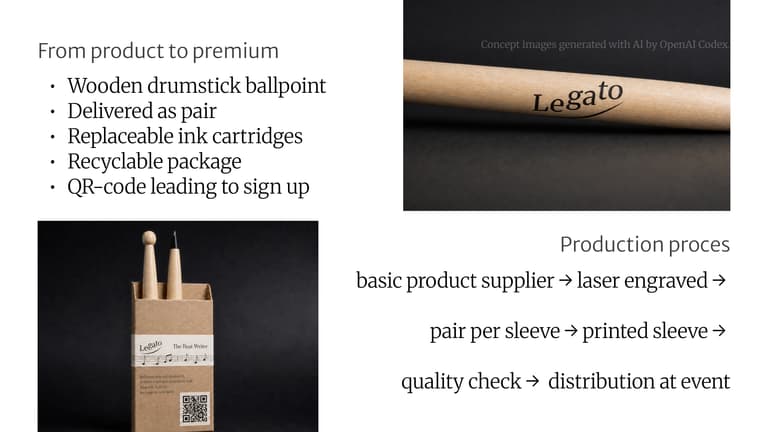 fourth slide, explaining the product and production